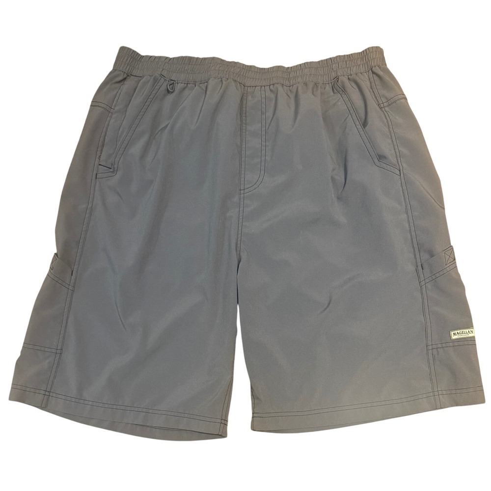 Magellan Sportswear Mens XL Gray Cargo Hiking Shorts Elastic Waist Outdoor